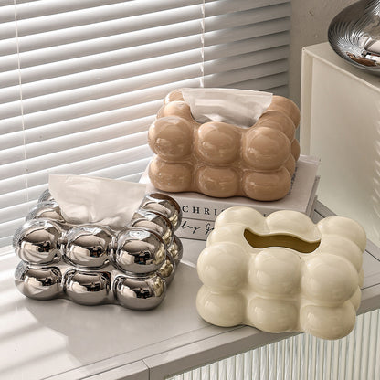 Silver, beige, and cream white bubble ceramic tissue box covers