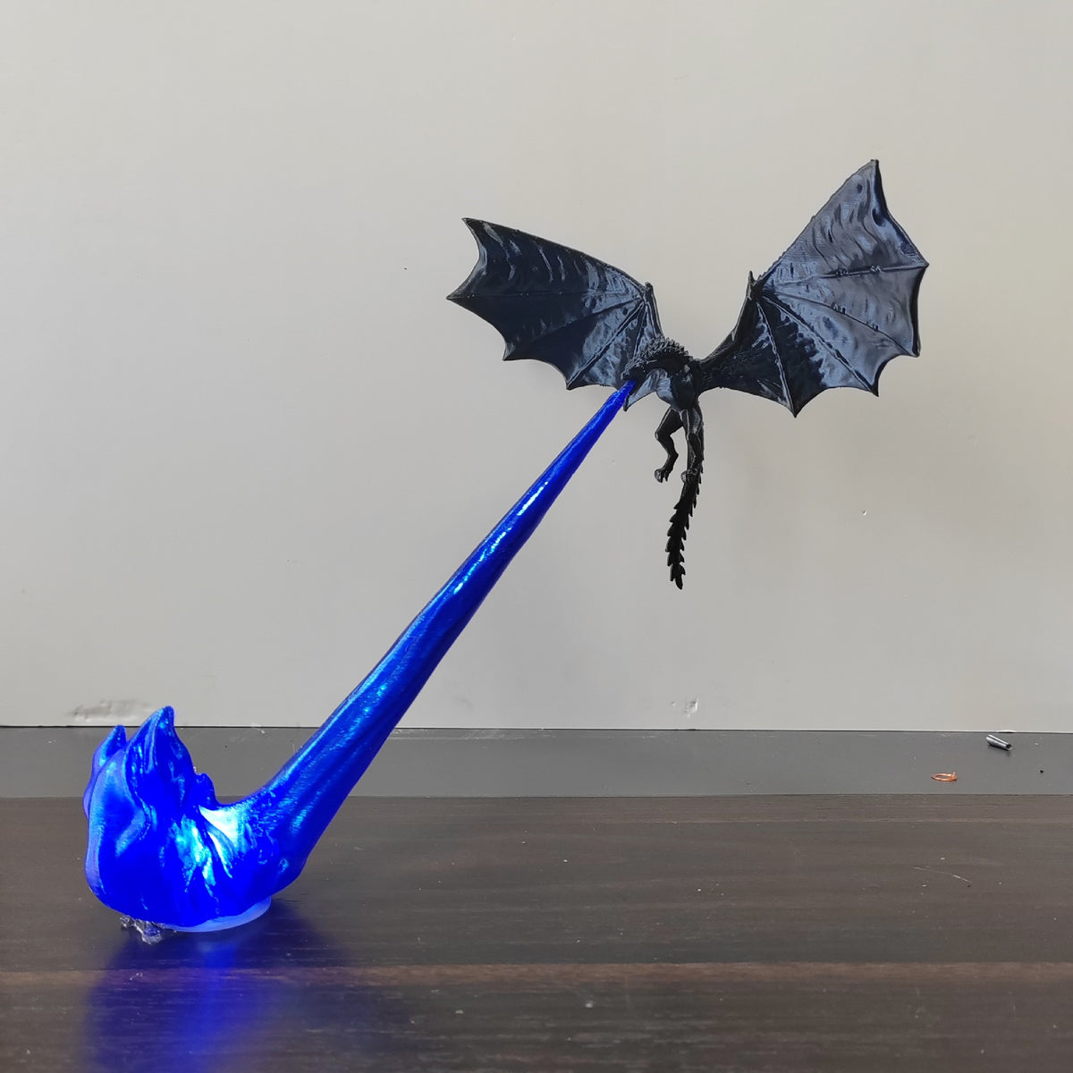 Black dragon breath flame night light with bright blue illuminated flame effect