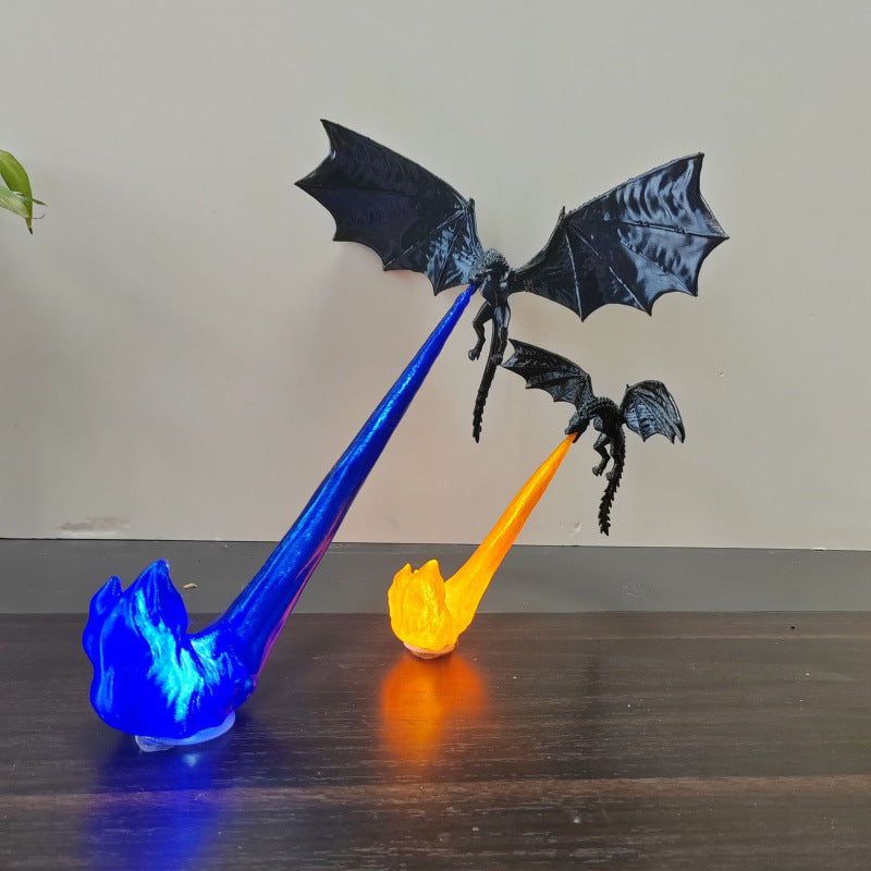 Two dragon flame night lights displayed together with blue and orange glowing flame effects