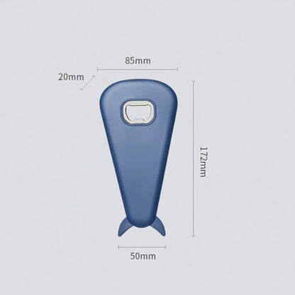 Dimension diagram of the blue multi-function jar, can, and bottle opener