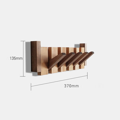 Wooden wall mounted folding coat rack with multiple hooks shown in 370 by 135 millimeter dimensions